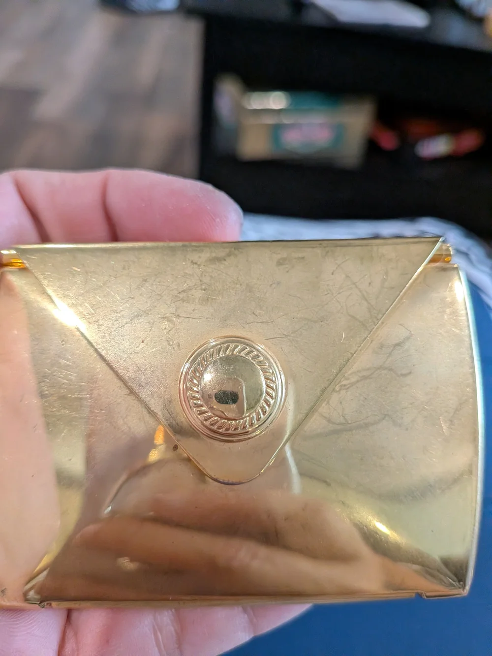 Vintage Gold Compact Mirror Shiny Envelope Style